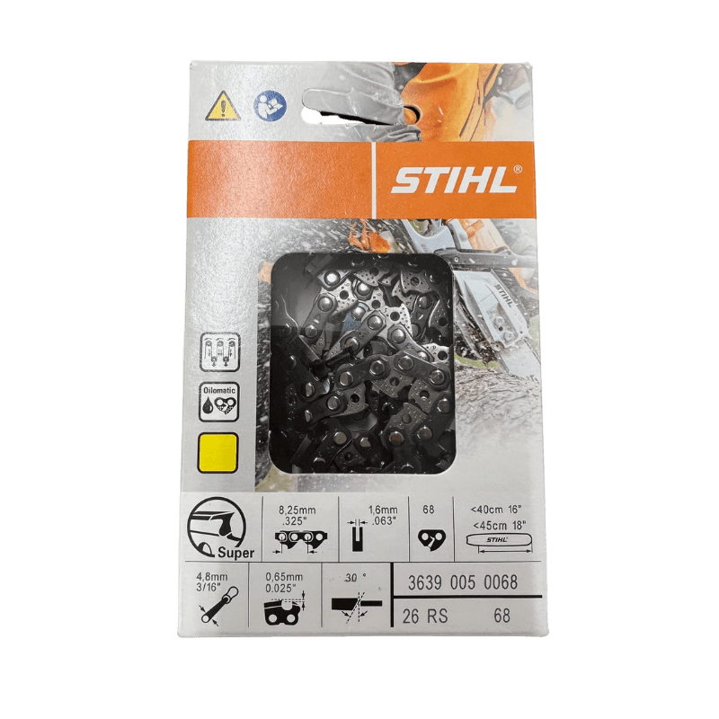 STIHL, Catena STIHL OILOMATIC® Loop 26 RS 68 - Calibro .063 - Barra 18" - 68 maglie di trasmissione - Passo .325 - 3639-005-0068