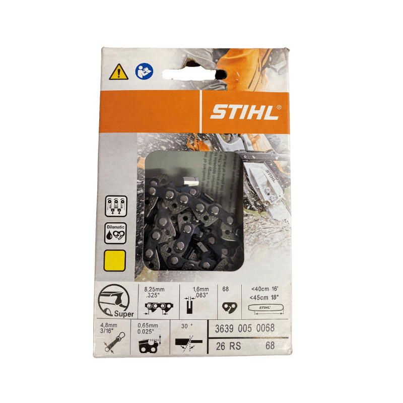 STIHL, Catena STIHL OILOMATIC® Loop 26 RS 68 - Calibro .063 - Barra 18" - 68 maglie di trasmissione - Passo .325 - 3639-005-0068