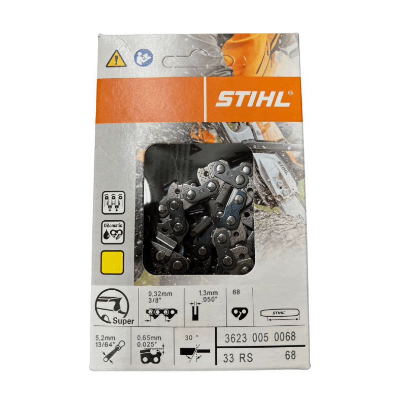 STIHL, Catena STIHL OILOMATIC® Loop 33 RS 68 - Calibro .063 - Barra 18" - 68 maglie di trasmissione - Passo 3/8" - 3623-005-0068