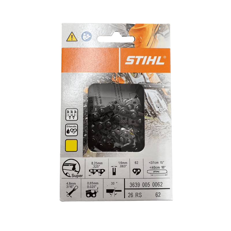 STIHL, STIHL OILOMATIC® STIHL RAPID™ Micro™ 3 Catena a maglie 26 RS 62 .063 Gauge - Barra 16" - 62 maglie motrici - Passo .325 - 3639-005-0062