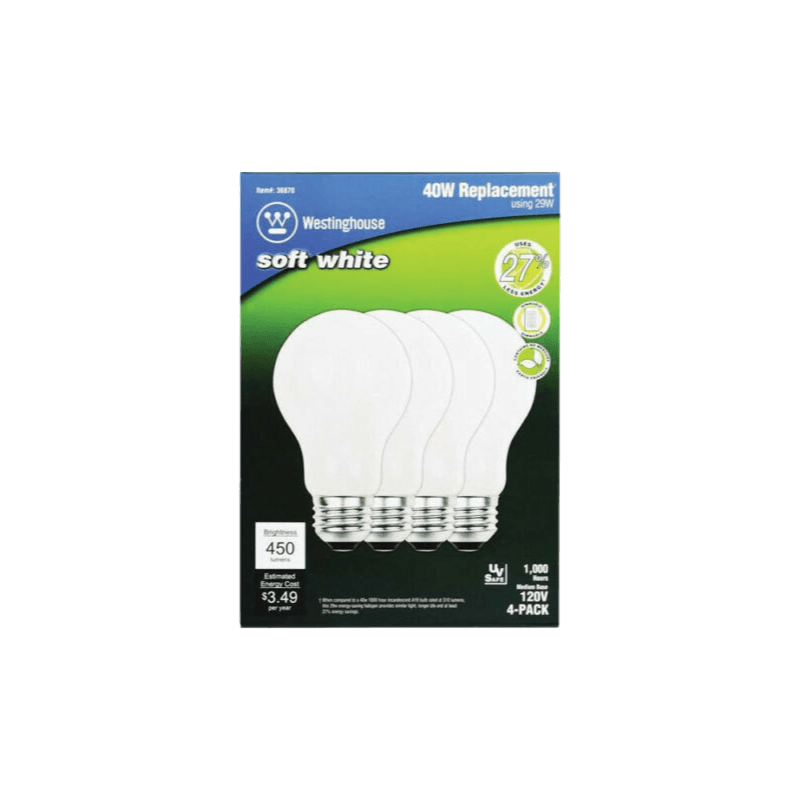 Westinghouse, Westinghouse 29 watt A19 A-Line Lampadina alogena 450 lumen bianco morbido 4-Pack