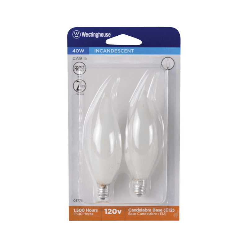 Westinghouse, Westinghouse 40 watt CA9 1/2 Lampadina decorativa a incandescenza E12 (Candelabro) Bianco caldo 2-Pack.