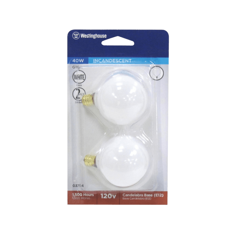 Westinghouse, Westinghouse 40 watt G16,5 Globe Lampadina a incandescenza E12 (Candelabro) Bianco 2-Pack.