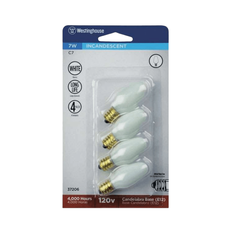 Westinghouse, Westinghouse 7 watt C7 Lampadina speciale a incandescenza E12 (Candelabro) Bianco 4-Pack.